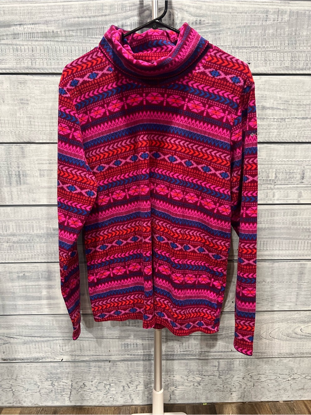 Columbia Fuchsia & Blue Geometric Cowl Neck Sweater